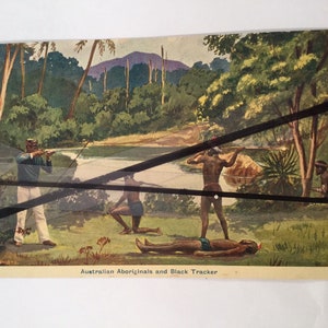 original Australian Aboriginal Black Tracker Antique Vintage Colour Postcard con Spears Kerry Photo Post Card