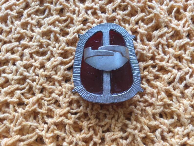 Huge vintage Ring with very large amber coloured Agate Stone Statement Ring size Q or 8 Artisan Hand crafted Artist Handmade