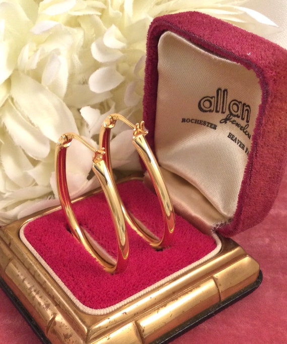 Vintage Jewellery Yellow Gold Hoop Earrings Ear Rings Antique Art Deco Dress Jewelry Wedding Bridal Other Bride Presents Gift Her Bridesmaid