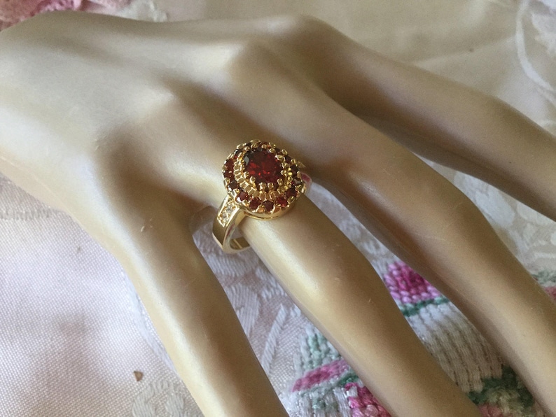 Antique Art Deco VintageJewellery Yellow Gold Ring with Rubies and White Sapphires jewelry dress ring size 8 or Q