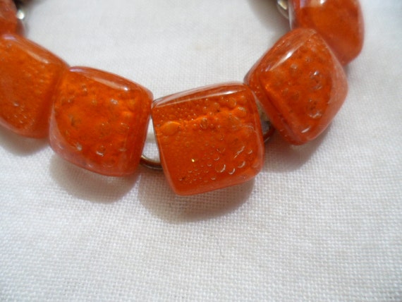 Retro Vintage Jewellery Orange Glass Square Lozen… - image 3