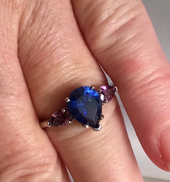 Vintage Jewellery White Gold Ring Blue Sapphire A… - image 1