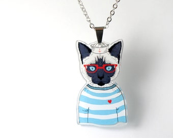 Acryl-Kette MEER KATZE / Druck-Schmuck