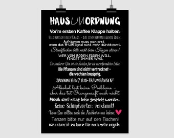 Kunstdruck 'HausUNordnung' Hausordnung Unordnung Hausregeln Zuhause Familie Poster Umzug Wand-Bild Deko Fine Art Print A4