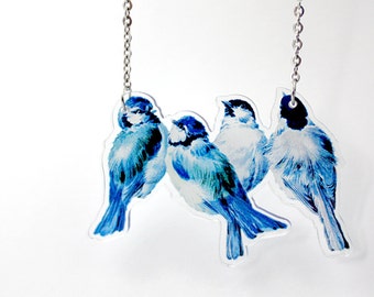 Acrylic Necklace BLUE TITS Finart-Jewellery
