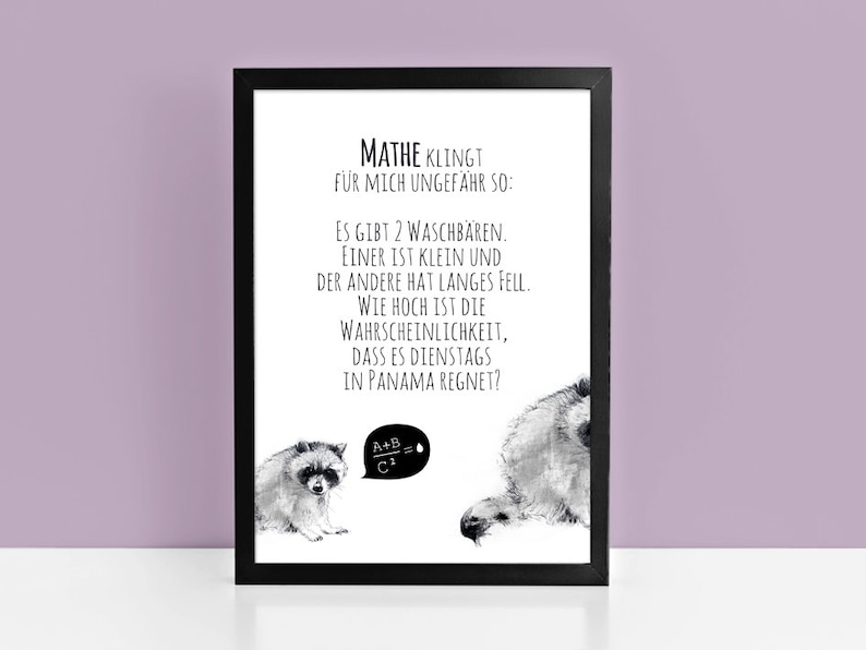 Print MATHE Druck Spruch lustig Waschbär Mathematik Geschenk Etsy