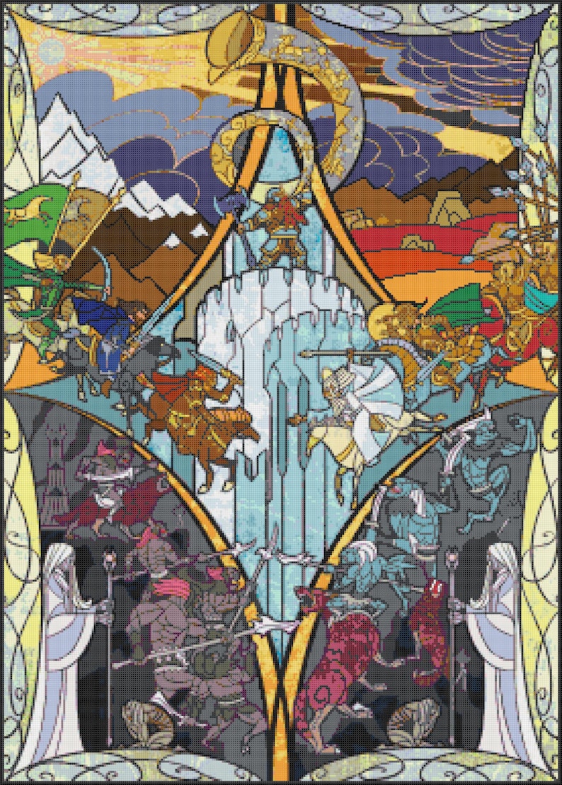 B1102 lotr pattern lord of rings pattern stained glass rings Cross Stitch rings Instant Download 276 x 386 stitches