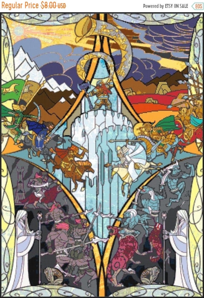 B1102 lotr pattern lord of rings pattern stained glass rings Cross Stitch rings Instant Download 276 x 386 stitches