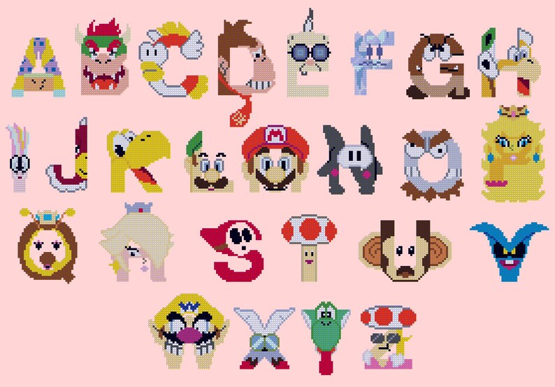 Mario Alphabet Cross Stitch Pattern Pdf Nintendo Abc Pattern Etsy