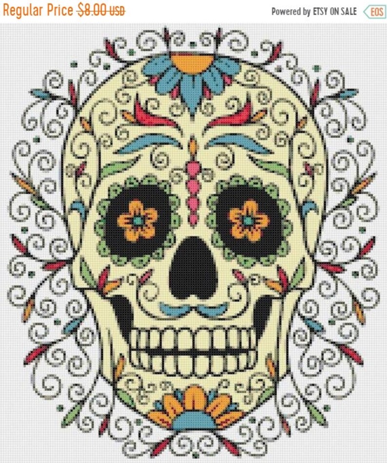 Sugar Skull Cross Stitch Pattern skull pattern needlepoint | Etsy