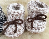 Cosy Baby Moccasin Crochet Booties Drawstring Bag Made to Order Custom Leather Sole