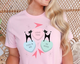 Retro Atomic Black Cat Valentine's Day T-Shirt, Valentine's Day Gift, Cat Lover Shirt, Cat Lover Gift, MCM T-Shirt, Mid Century Modern Cat