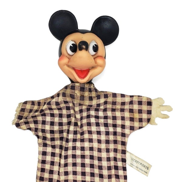 Walt Disney Mickey Mouse Hand Puppet Toy Gund Manufacturer Cloth Body Rubber Head Vintage Toy 1950's Collectible Rare Children's Disney Gift