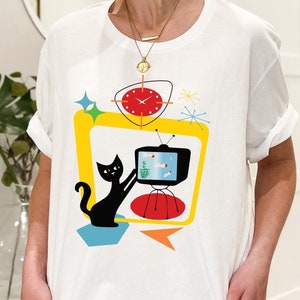 Retro Atomic Black Cat T-Shirt MCM Shirt Atomic T-Shirt Retro Cat Lover T-Shirt Gift For Cat Lover Mid Century Modern Cat Shirt Cat Mom Gift