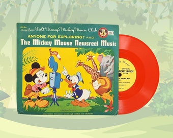 Disque vintage Walt Disney, Tous ceux qui aiment explorer et musique d'actualités Mickey Mouse, catalogue n° D234, vinyle orange 15 cm (6 po.) 78 tr/min, chansons pour enfants