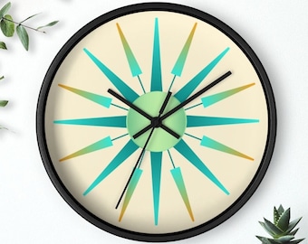 Mid Century Modern Starburst Clock Retro Atomic Starburst Wall Clock Mid Mod Sunburst Clock MCM Wall Clock Retro Wall Clock MCM Clock