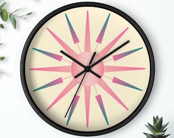 Mid Century Modern Starburst Clock, Retro Atomic Starburst Wall Clock, Mid Mod Sunburst Clock, MCM Wall Clock, Retro Wall Clock, MCM Clock