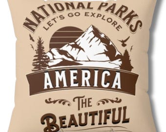 National Parks Pillow, Hiking Pillow, Mountain Decor, Nature Home Decor, America The Beautiful Pillow, Cabin Decor, Camper RV Explorer