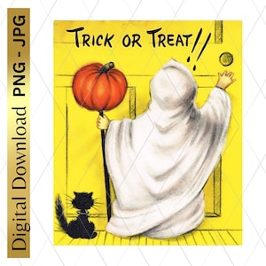 Digital Download Printable Vintage Halloween Ghost Child Retro PNG Clip Art Scrapbooking Junk Journal Arts Crafts Decoupage Trick Or Treat