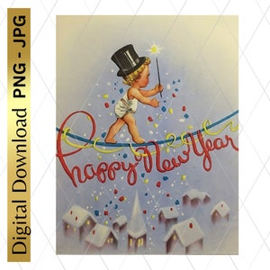 Digitale download afdrukbare oudejaarsavond PNG clip art baby nieuwjaar JPG clipart scrapbooking ongewenste dagboek kunst en ambachten decoupage