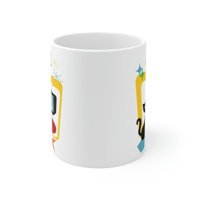 Retro Atomic Black Cat Coffee Cup, MCM Cup, Atomic Coffee Cup, Cat Lover Coffee Cup, Gift For Cat Lover, Mid Century Modern Cat Coffee Cup image 6