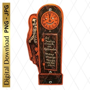 Digital Download Printable Vintage Halloween Skeleton Retro PNG Clip Art Scrapbooking Junk Journal Arts Crafts Decoupage Haunted House Decor