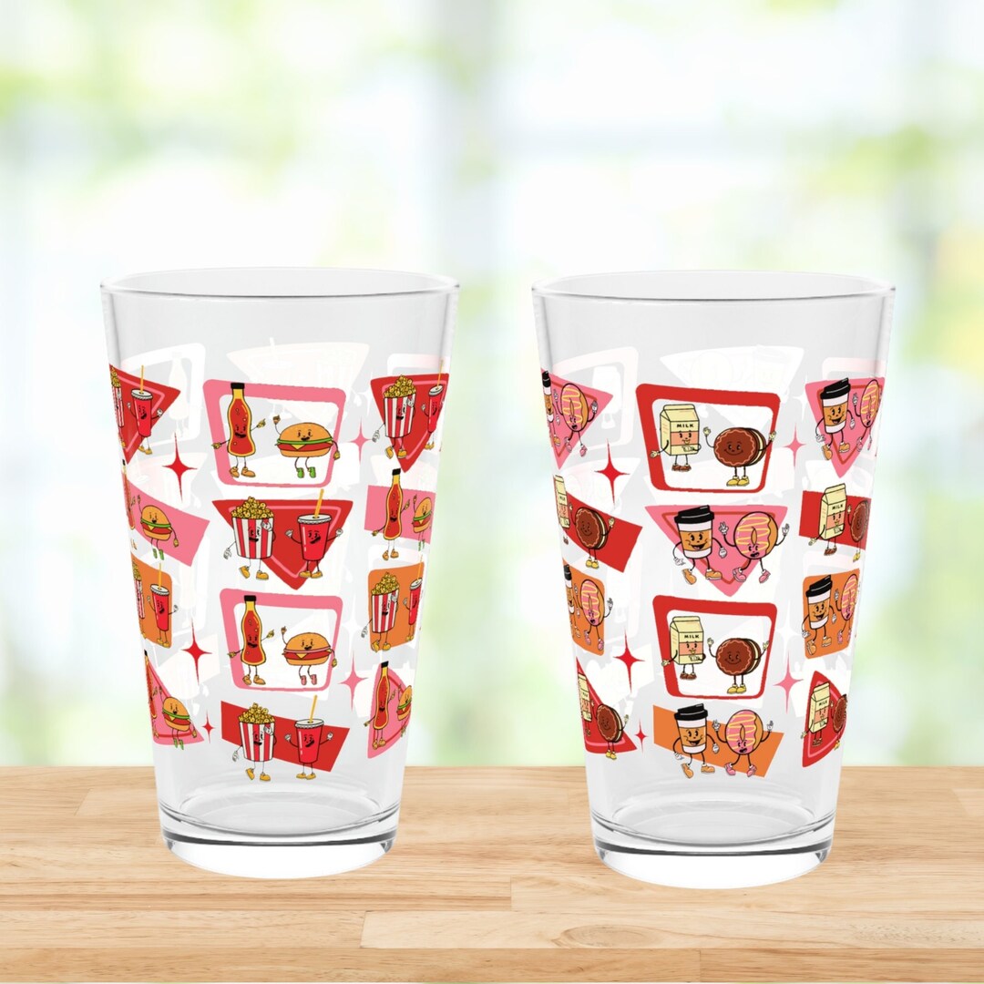 Retro 16 Oz. Pint Glass, Retro Glassware, Mid Century Modern Glasses, Retro Drinking Glass