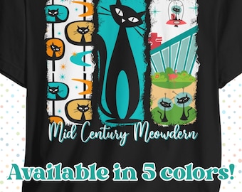 Atomic Cat T-Shirt Mid Century Modern Tee Retro Cat Lover Shirt Mid Mod MCM Tee Black Cat Shirt Mid Century T Shirt Retro Vintage Style Tee