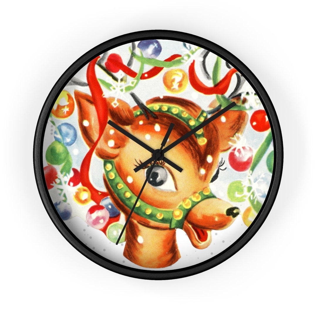 Mid Century Modern Christmas Wall Clock, Retro Reindeer Wall Clock, Mid