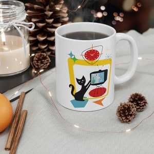 Retro Atomic Black Cat Coffee Cup, MCM Cup, Atomic Coffee Cup, Cat Lover Coffee Cup, Gift For Cat Lover, Mid Century Modern Cat Coffee Cup image 5