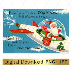 Digital Download Printable Christmas Santa Claus PNG Clip Art Retro Space Ship Clipart Scrapbooking Junk Journal Arts And Crafts Decoupage