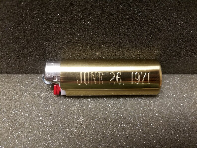 Personalized w/your info Vintage Brass Lighter Case w/New BIC Lighter 