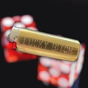 Lucky Bitch Vintage Brass Lighter Case w/New BIC Lighter FREE SHIPPING