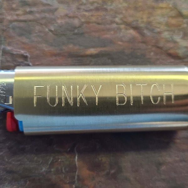 Vintage 40+ yr old "Funky Bitch" Vintage Brass Lighter Case w/NEW BIC Lighter