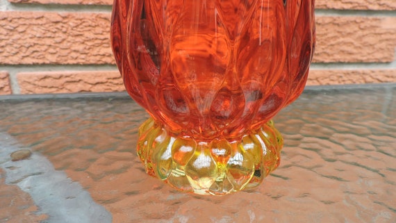 Vintage Large Amberina Glass Floor Vase Orange Red Yellow Etsy