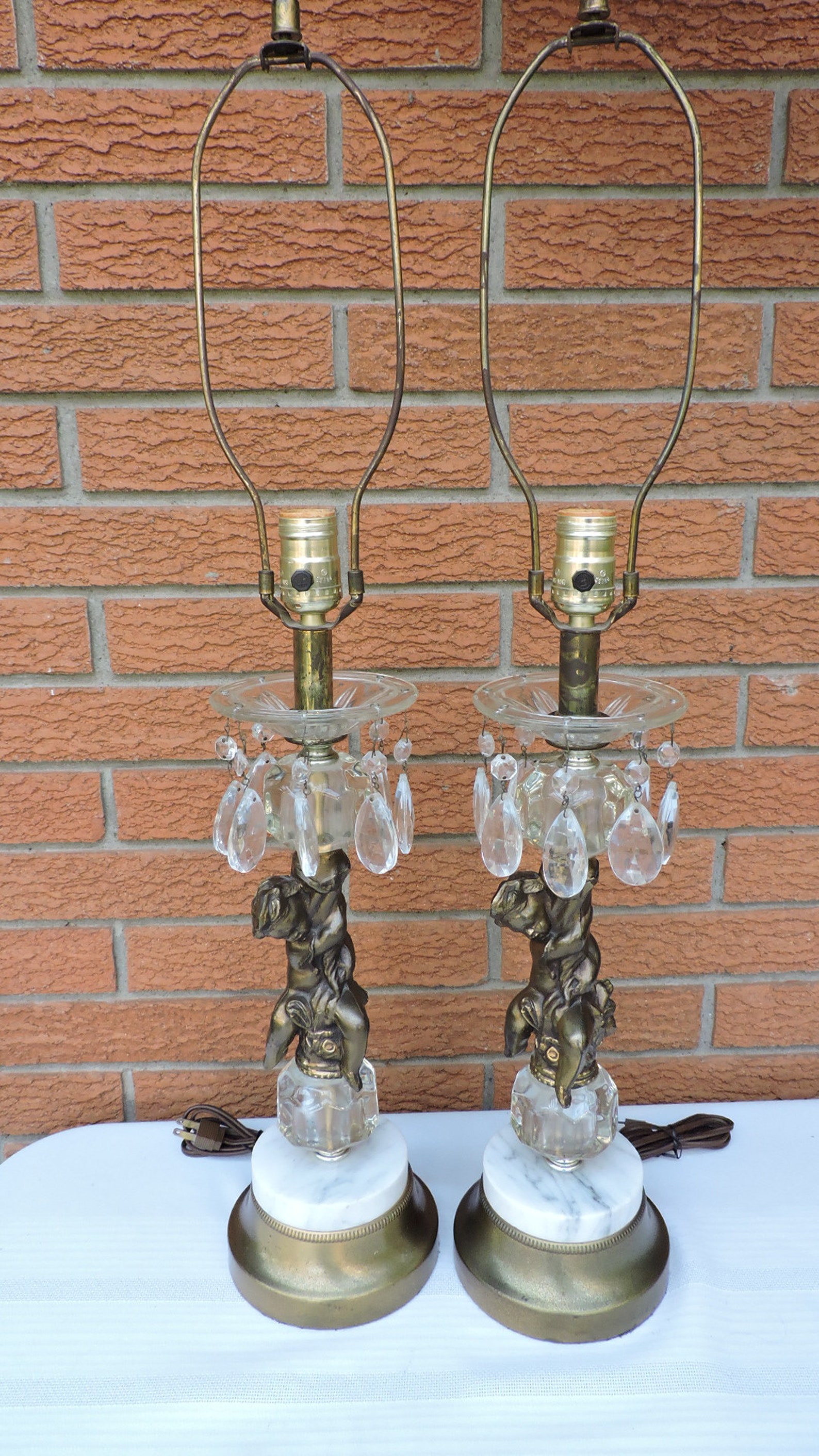 Vintage Pair Brass Cherubs Large Table Lamps 3Way TriLight Etsy