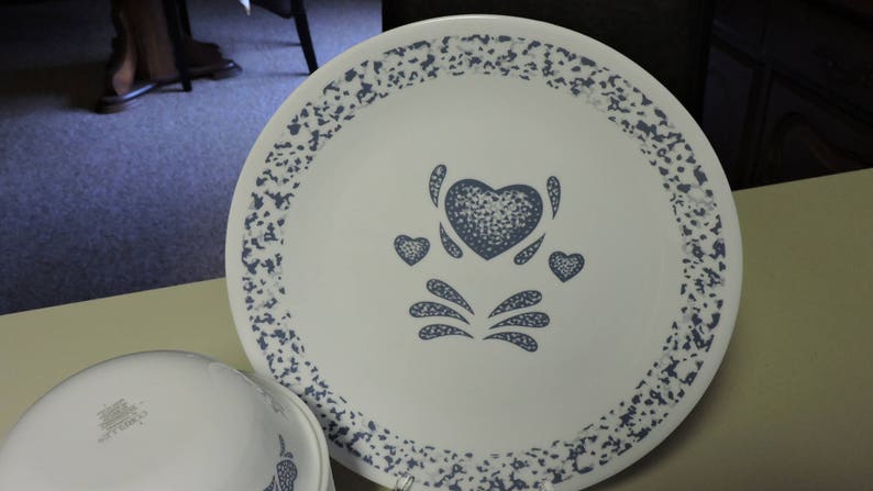11pc Corning Corelle BLUE HEARTS Cereal or Soup Bowls Salad Plates