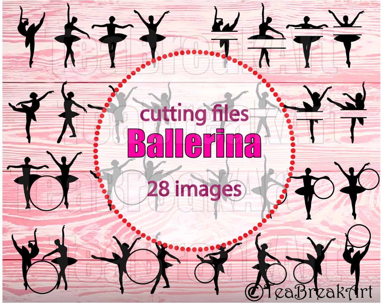 ballet circle frame cutting files svg jpg dxf png clipart heat transfer digital graphic decal design iron on ballerina monogram