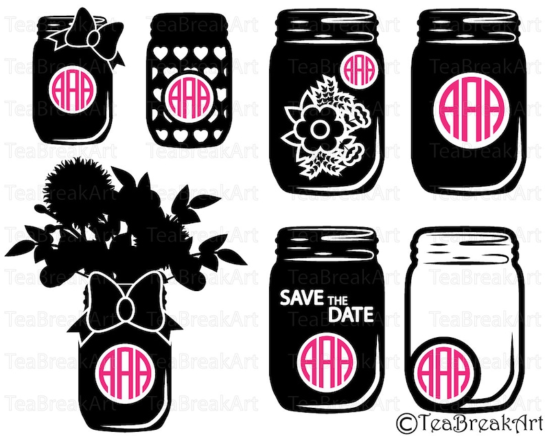 Mason Jars Circle Monogram Cutting Files Svg Png Eps Clipart Instant Download Iron On Heat Transfer Shirt Decal Wedding Jars Svg 478c Clip Art Art Collectibles Keyforrest Lt