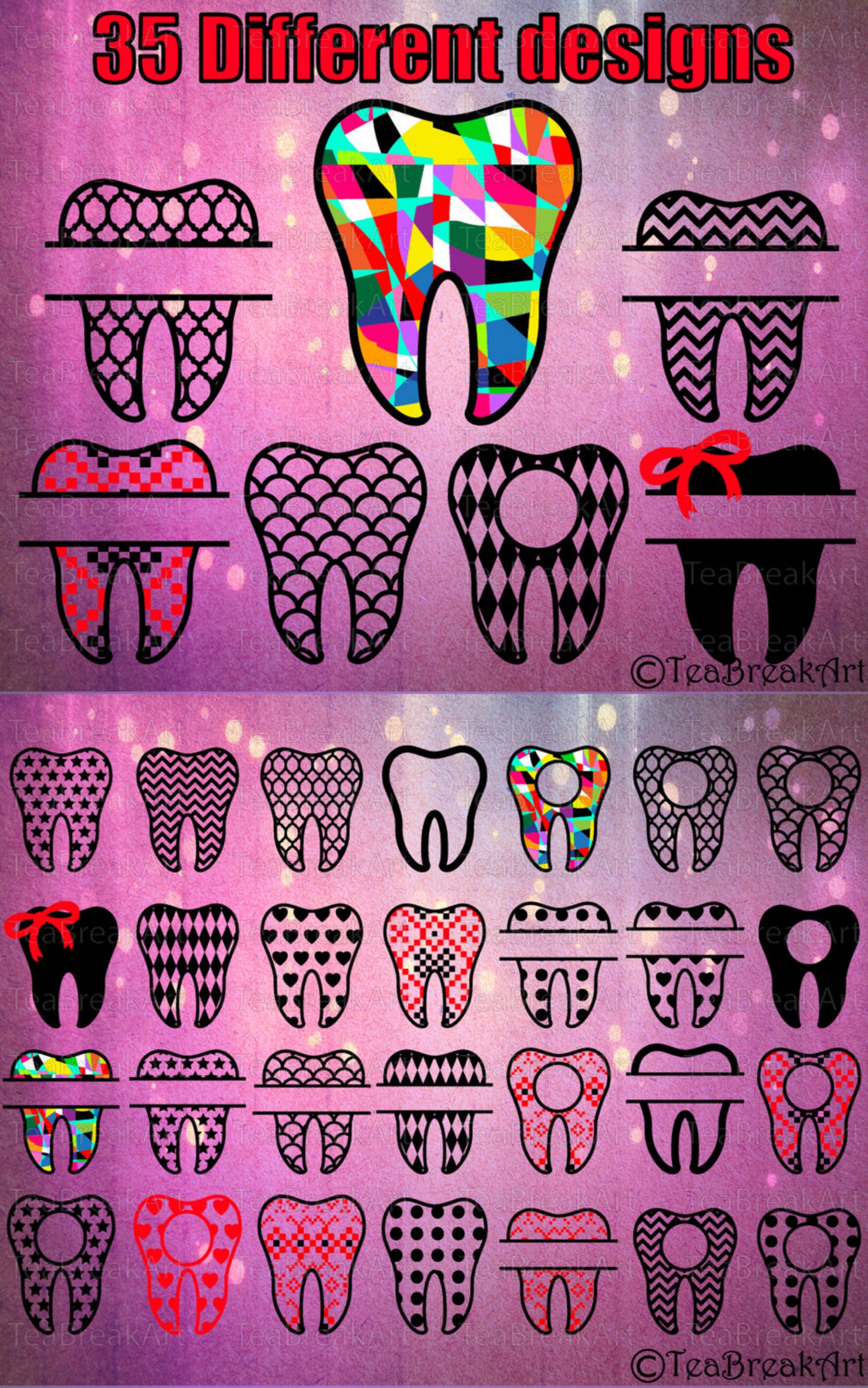 Teeth Pattern Cutting Files SVG DXF Eps Dxf Digital Clipart Etsy