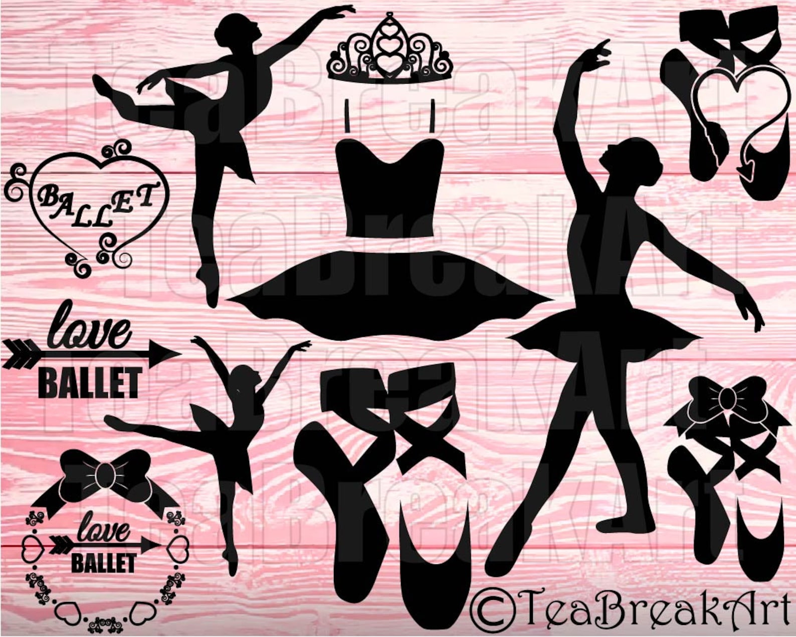 ballet monogram clipart set cutting files svg jpg dxf png papercut paper cut heat transfer digital graphics template cuttable te