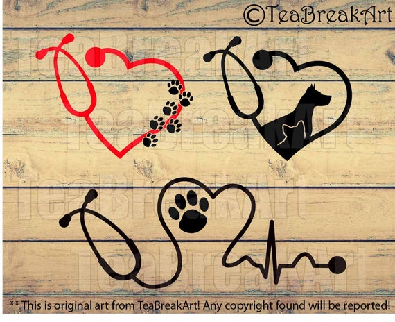 Vet Care Heart Stethoscope Monogram Digital Cutting Files Etsy