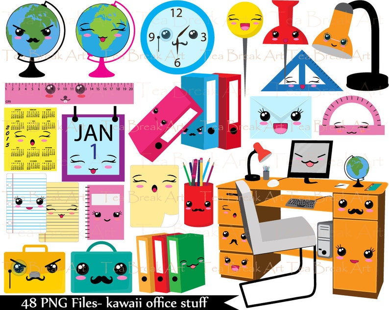 Kawaii Office Stuff Clipart Digital Clip Art Graphics 079 Etsy