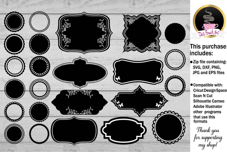 Vintage frame label Monogram SVG PNG EPS Digital Cutting Files Clipart for iron on heat transfer decal vinyl 015C