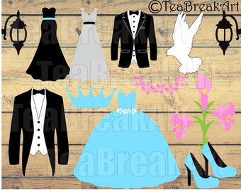 Bride and Groom Cutting Files SVG PNG EPS Instant Download gentleman love iron on heat transfer tux vintage wedding props dress suit 508C