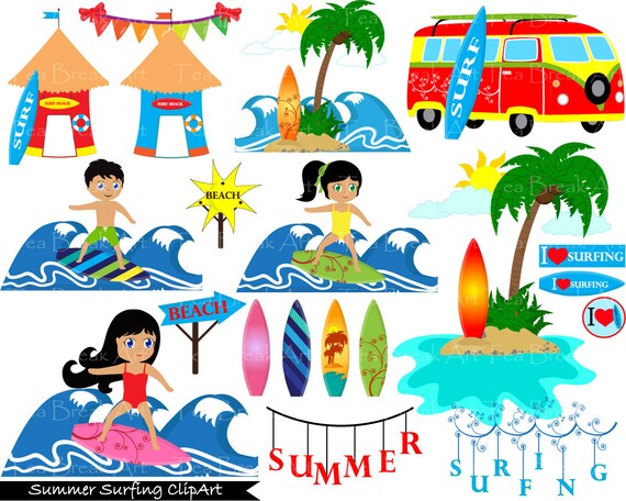 41 Png Files Summer Surfing Clipart Digital Clip Art Graphics Etsy