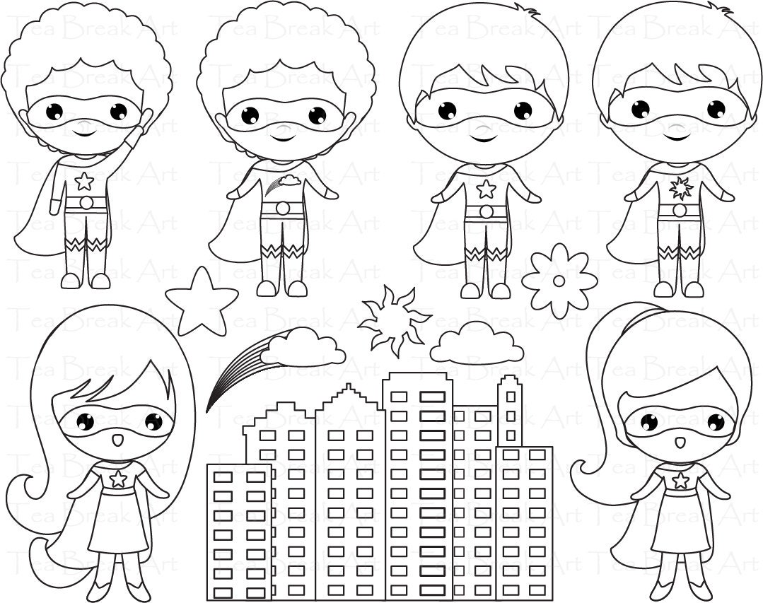 26 PNG Files Super heroes Outline ClipArt Digital Clip Art | Etsy