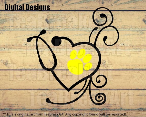 Vet Care Heart Stethoscope Monogram Digital Cutting Files Etsy