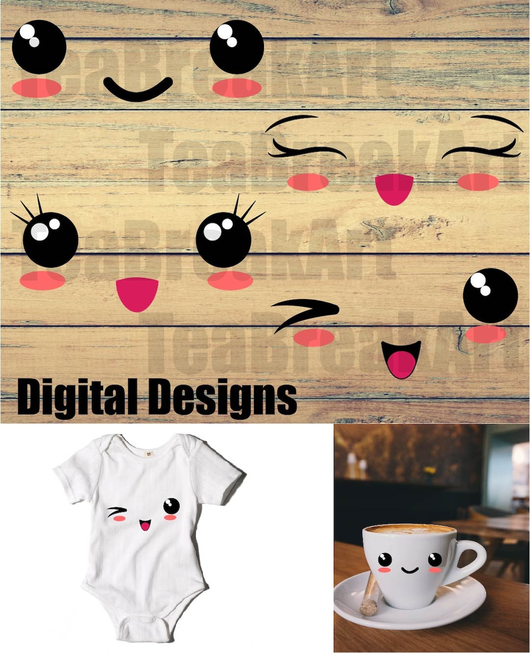 Kawaii Faces Digital Cutting File Clipart Iron on Heat Transfer T-shirt ...