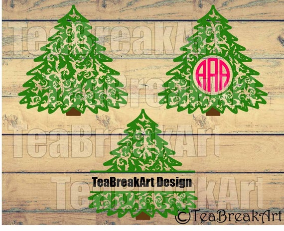 Download Free Flourish Christmas Tree Pattern Zentangle Monogram Digital Etsy SVG DXF Cut File